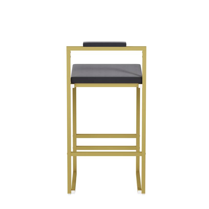 Set of 2 Bar Stools with Backrest & Footrest Counter Height Velvet Upholstered Dining Chairs for Kitchen Island (Gold & Gray)