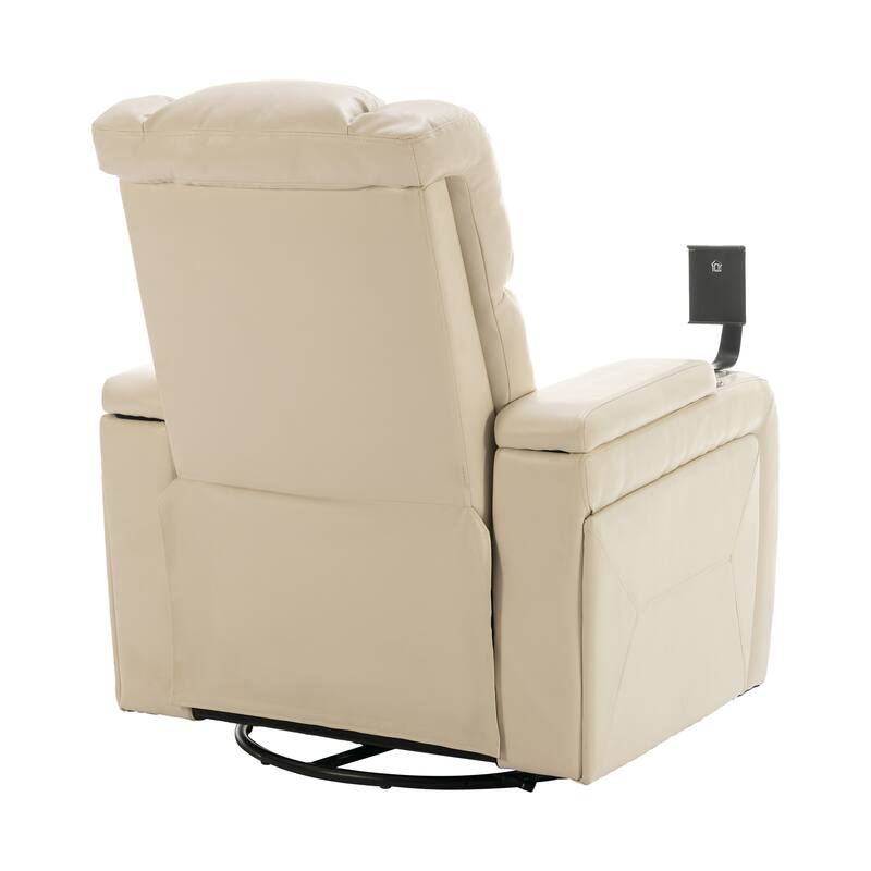270° Swivel PU Leather Power Recliner with Phone Holder, Cup Holder, USB Port Home Theater Recliner for Living Room