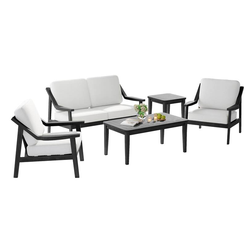 5-piece Adirondack Patio Teak Lounge Chairs Loveseat Conversation Set