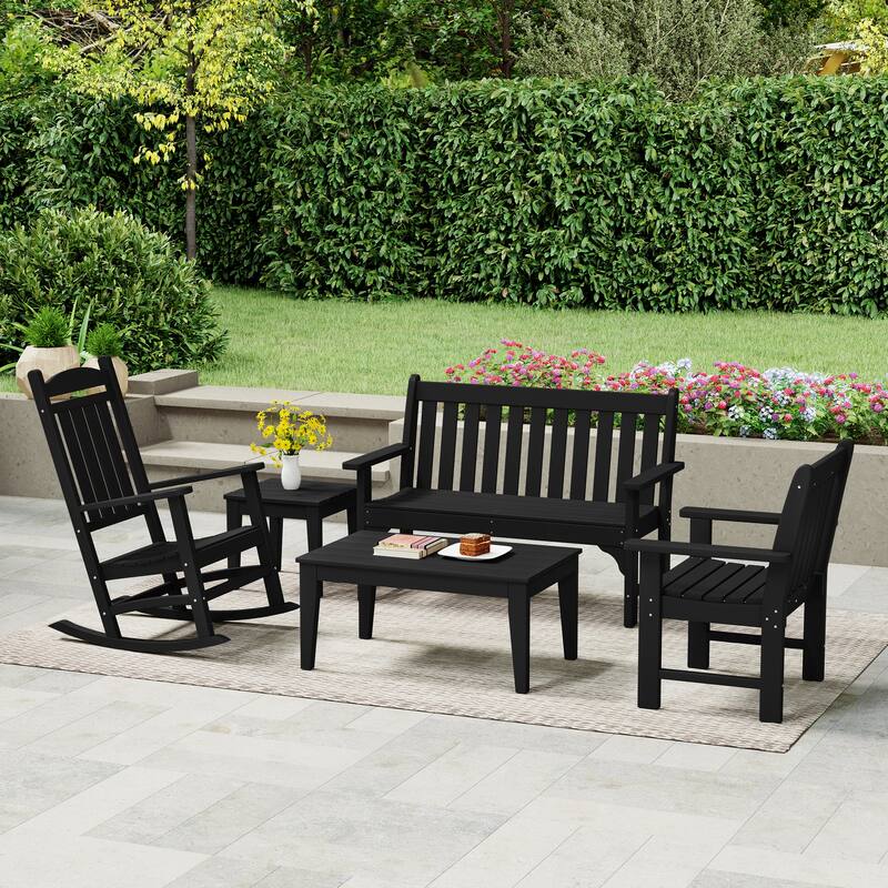 Laguna Outdoor Patio 5-Piece Porch Bench & Rocking Chair Conversation Set