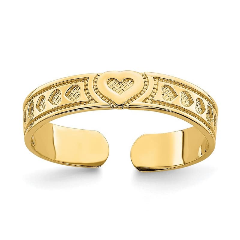 Curata 14 karat Yellow White Gold Hearts Antiqued Adjustable Toe Ring (3mm) - Yellow