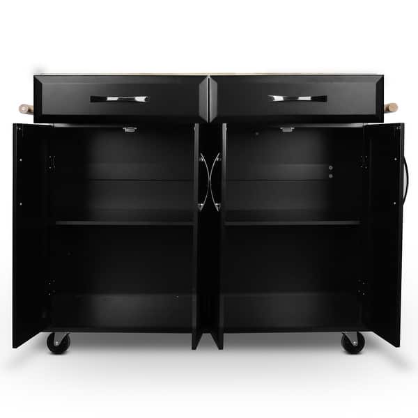 Shop Belleze Black Wood Top Portable Kitchen Storage Cart Island