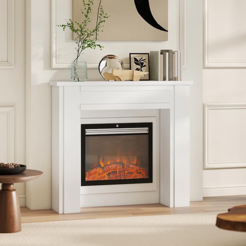 HOMCOM Modern Fireplace Mantel, Freestanding Fireplace Surround with Leg for Electric Fireplaces, 44.7" W x 40" H, White