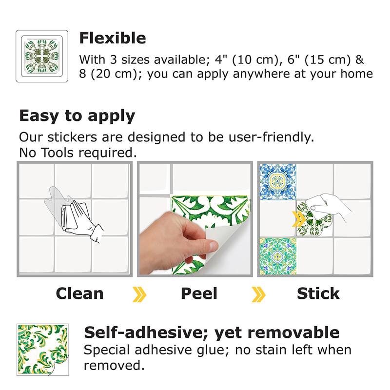 Walplus Turkish Green Tile Stickers Peel and Stick Wall Sticker Decal 4"