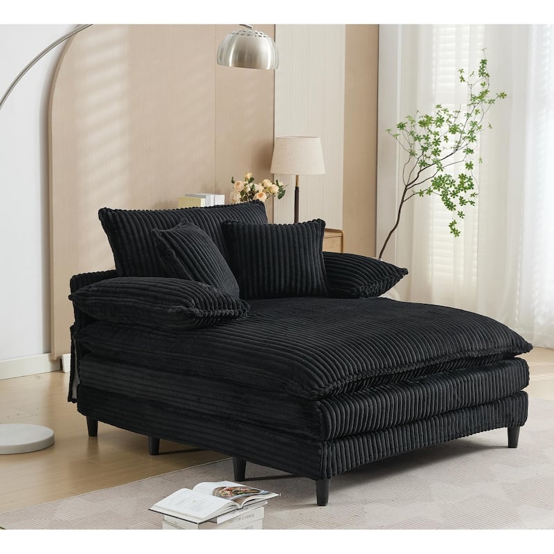 54.75" W Oversized Chaise Lounge Chair Fluffy Cushioned Sofa Bed with 2 Pillows