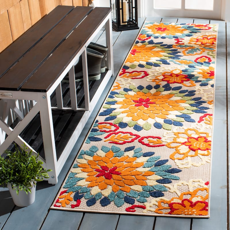 SAFAVIEH Cabana Ortrun Indoor/ Outdoor Waterproof Patio Floral Rug - 2'2" x 11' Runner - Ivory/Orange