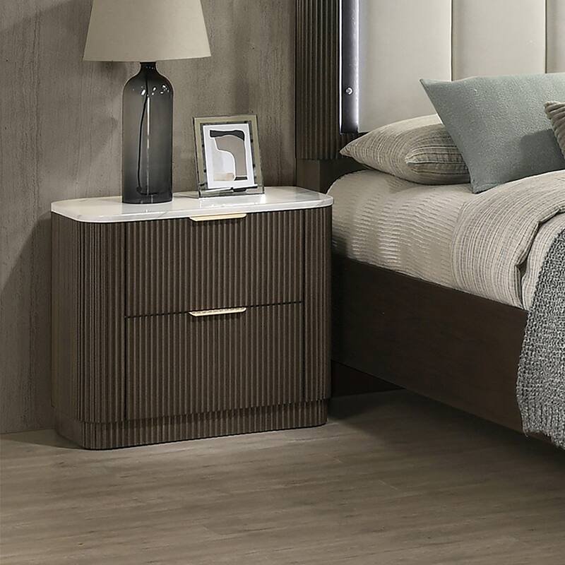 Furniture of America Alta Modern Dark Walnut 2-Drawer Nightstand with Artificial Marble Top - 2-drawer - Dark Walnut