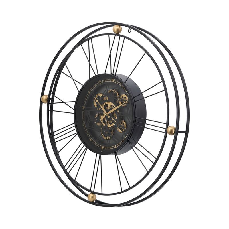 Large Roman Numerals Intertwining Gear Wall Clock 31.5" Black and Gold