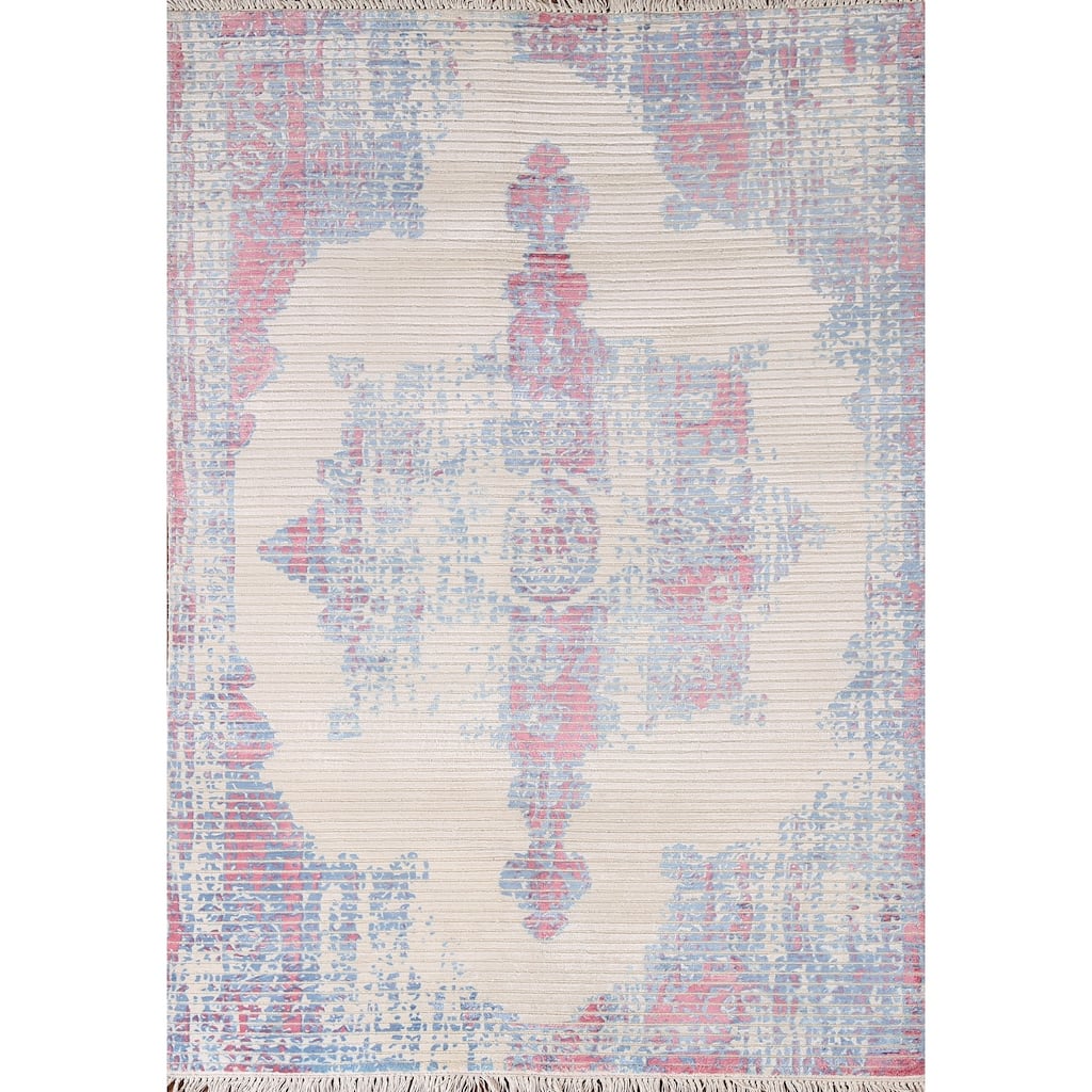 Striped Abstract Accent Rug Hand-Knotted Wool Carpet - 3'11"x 5'10"