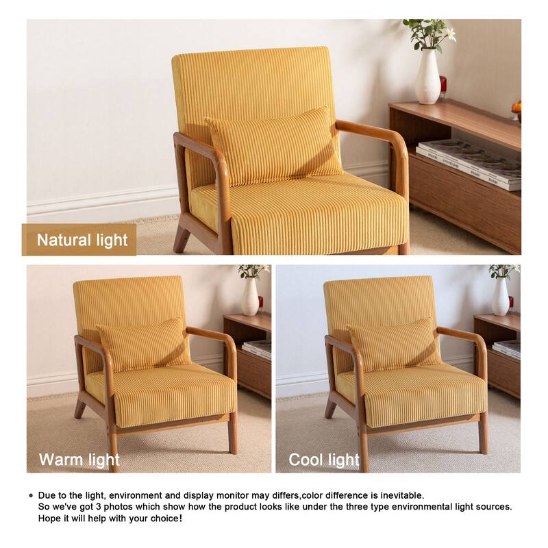 25" W Mid Century Upholstered Wood Accent Chair with Pillow