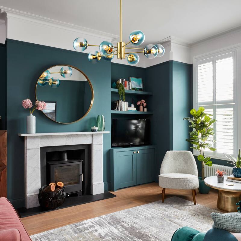 8-Light Modern Sputnik Glass Bubble Chandelier Cluster Glass Globe Pendant with Gradient Blue Glass Shade