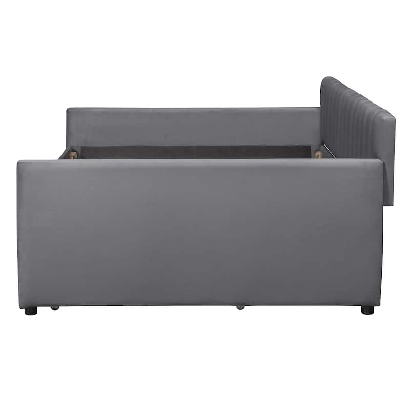 Full Size Upholstered Daybed with Trundle and Wood Slat Support