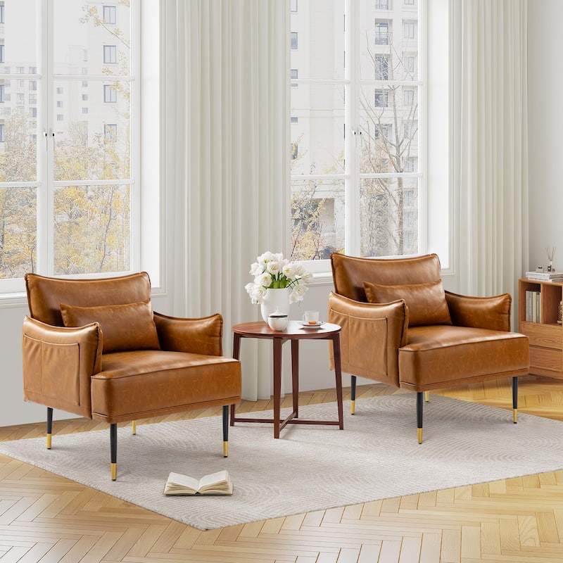Glitzhome Set of 2 29.5"W Mid-Century Modern Leatherette Armchairs With Side Pocket - 29.5" W x 32" H x 28.75" D