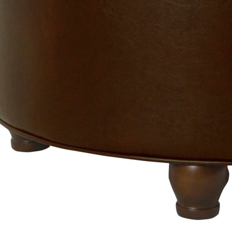 Leatherette Upholstered Wooden Ottoman with Tufted Lift Off Lid Storage, Brown