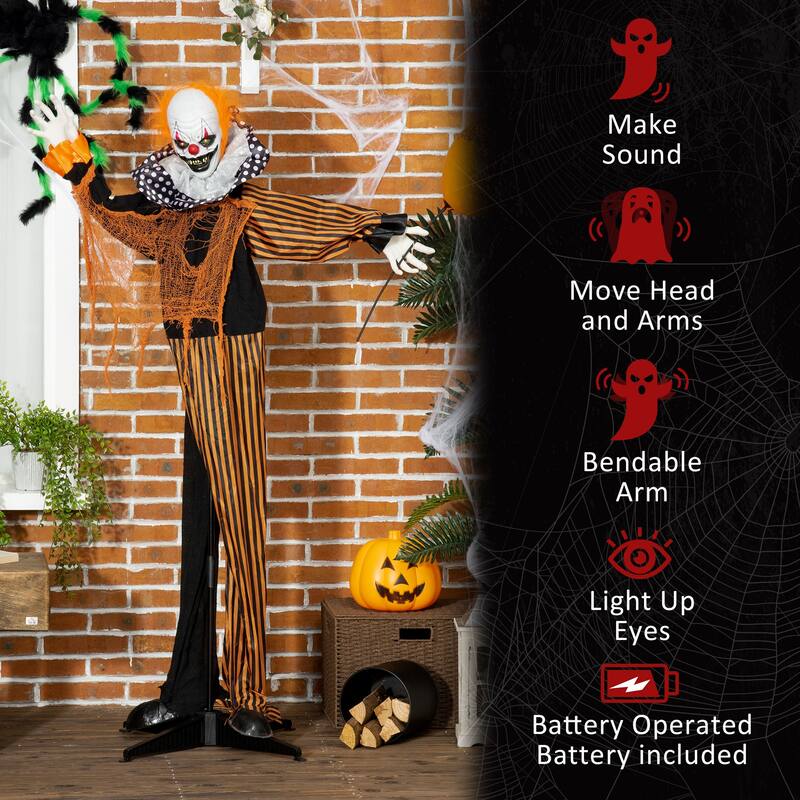 Outsunny 65" Outdoor Halloween Decorations Talking Circus Clown with A Balloon, Animated Prop with Light Up Eyes, Laughter