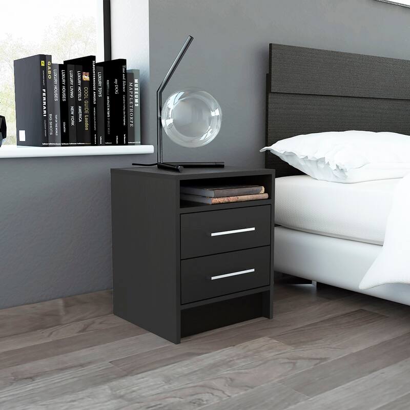 TUHOME Eter 2-Drawer Nightstand End Table with Metal Handles and Open Shelf