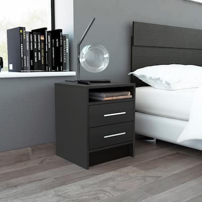 TUHOME Eter 2-Drawer Nightstand End Table with Metal Handles and Open Shelf