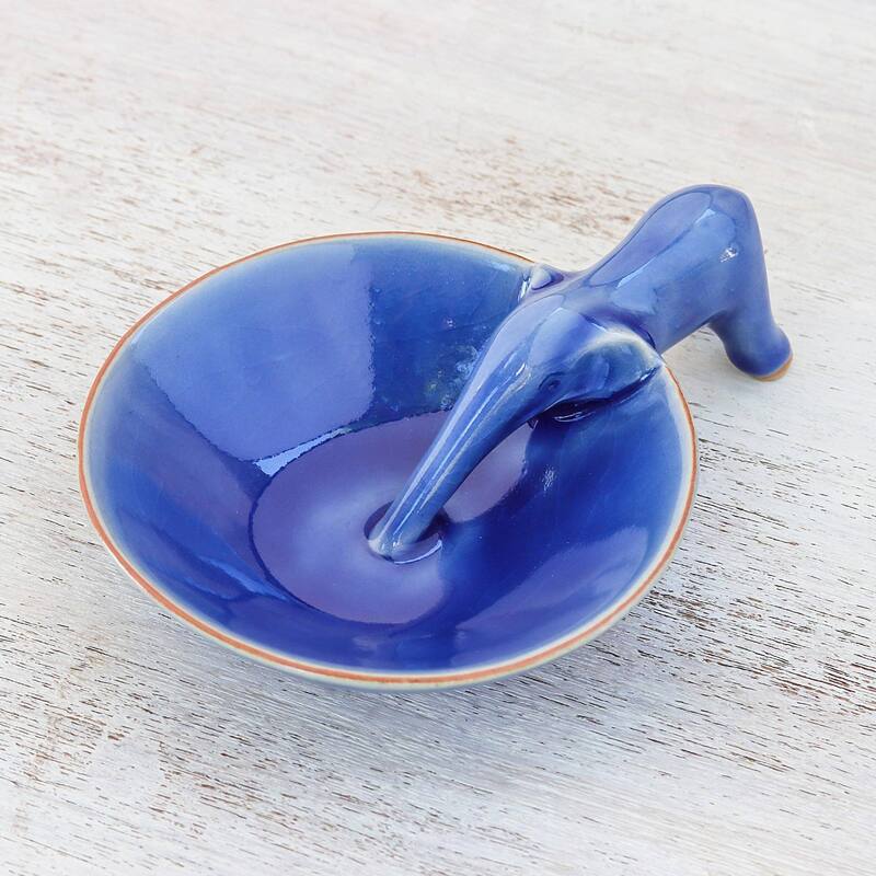 NOVICA Sipping Elephant, Ceramic incense holder
