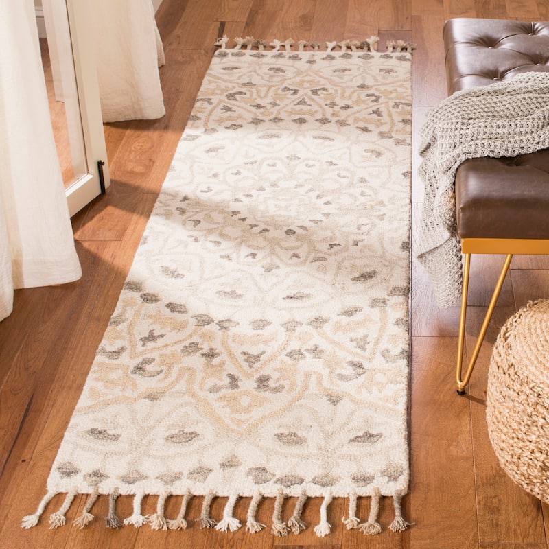 SAFAVIEH Handmade Blossom Misaki Modern Floral Wool Rug - 2'3" x 10' Runner - Ivory/Taupe