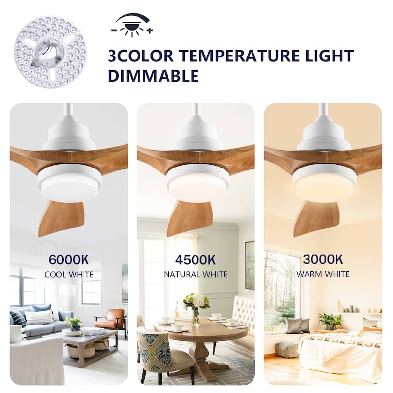 Sofucor 42"/48"/ 52"/60"Noiseless Walnut Wood Ceiling Fan with Remote Control, Integrated Light Optional
