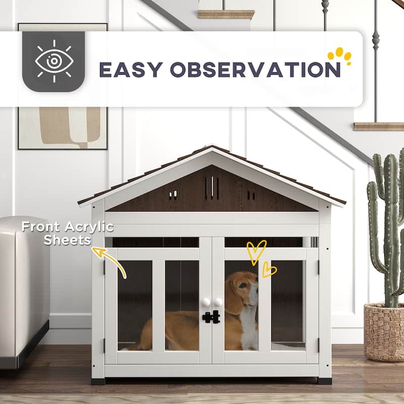 PawHut 40"L Dog House Outdoor Indoor, Wooden Dog Kennel for Small, Medium, Large Dogs, Puppy Shelter