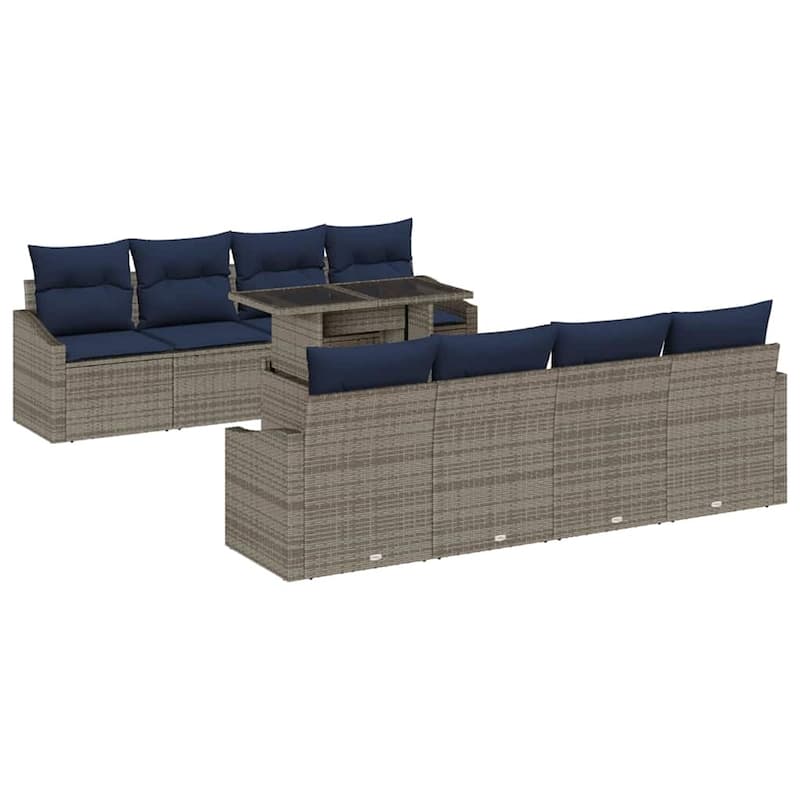 vidaXL 9 Piece Garden Sofa Set with Cushions - 91.7×24.4×27.2