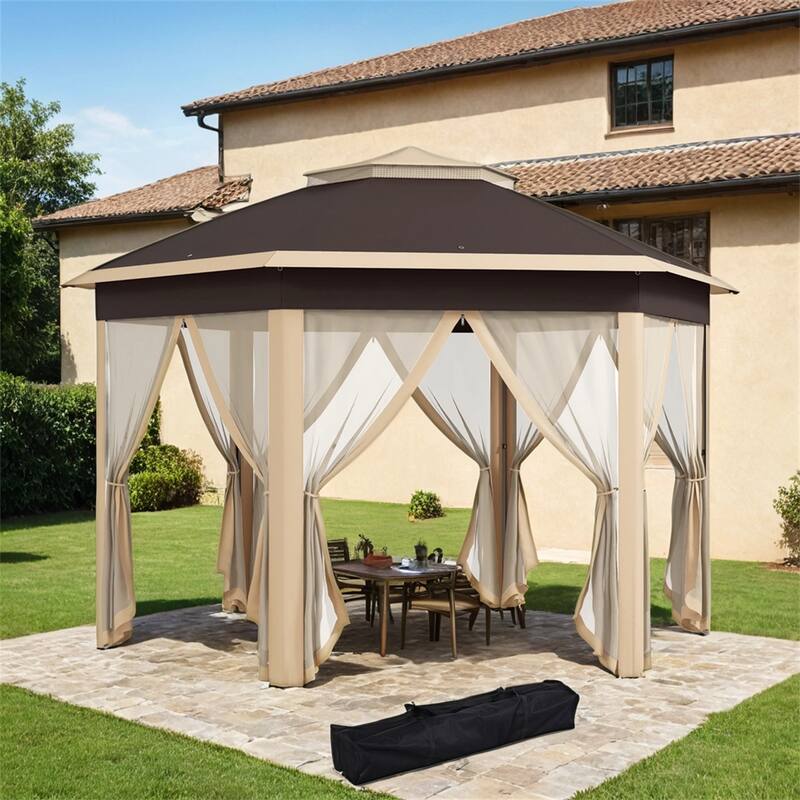 Outsunny 13' x 13' Pop Up Gazebo,Hexagonal Canopy Shelter, Event Tent