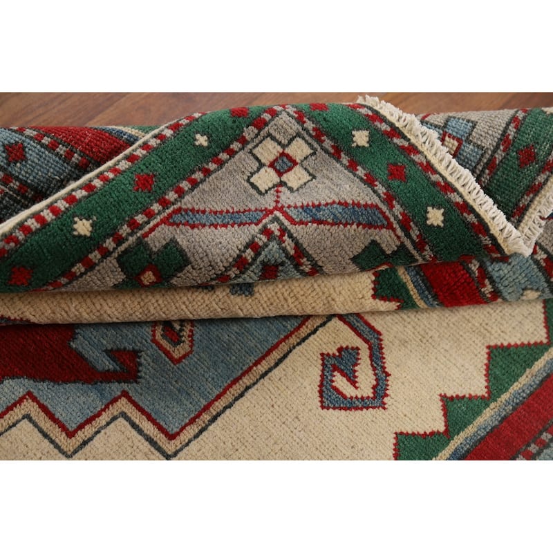 Ivory Kazak Oriental Accent Rug Hand-Knotted Tribal Wool Carpet - 3'11" x 5'7"