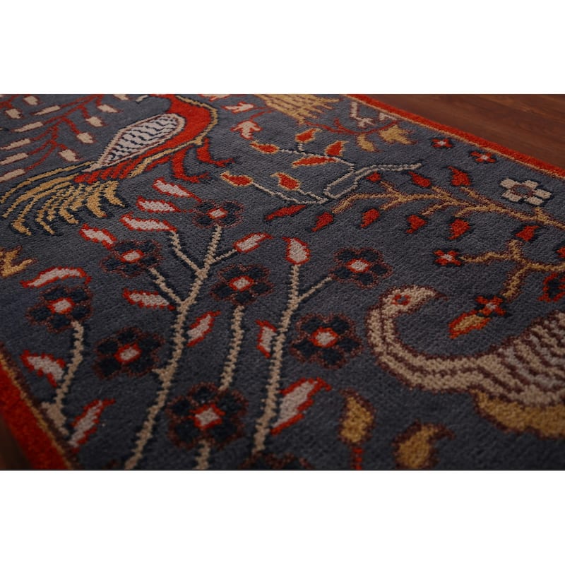 Animals Design Ziegler Indian Runner Rug Hand-Knotted Wool Carpet - 2'5"x 8'0"