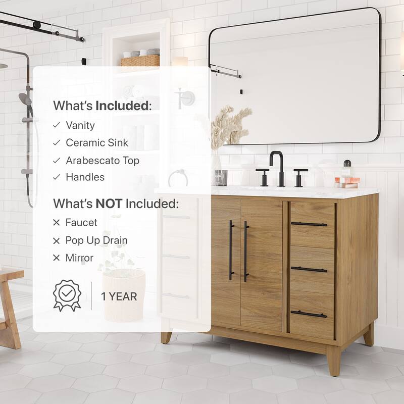 Graham 42"W Oak Bath Vanity with WH Arabescato Engineered Stone Top