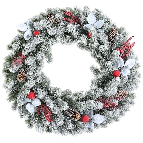 Costway 24'' Electrostatic Flocked Christmas Wreath Holiday Decor w/