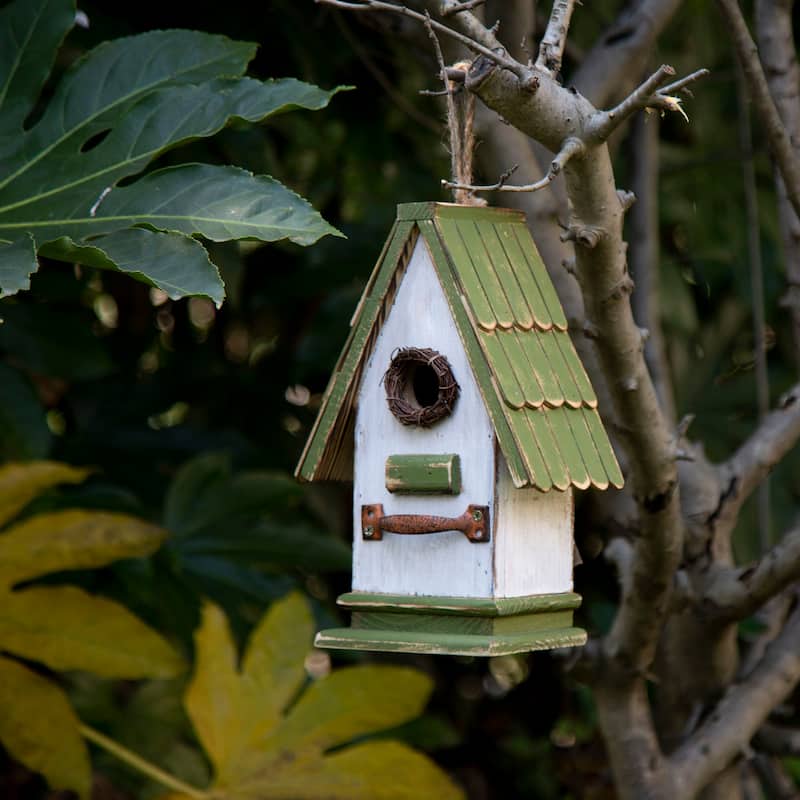 Glitzhome 10.75"H Solid Wood Green Roof Garden Hanging Birdhouse