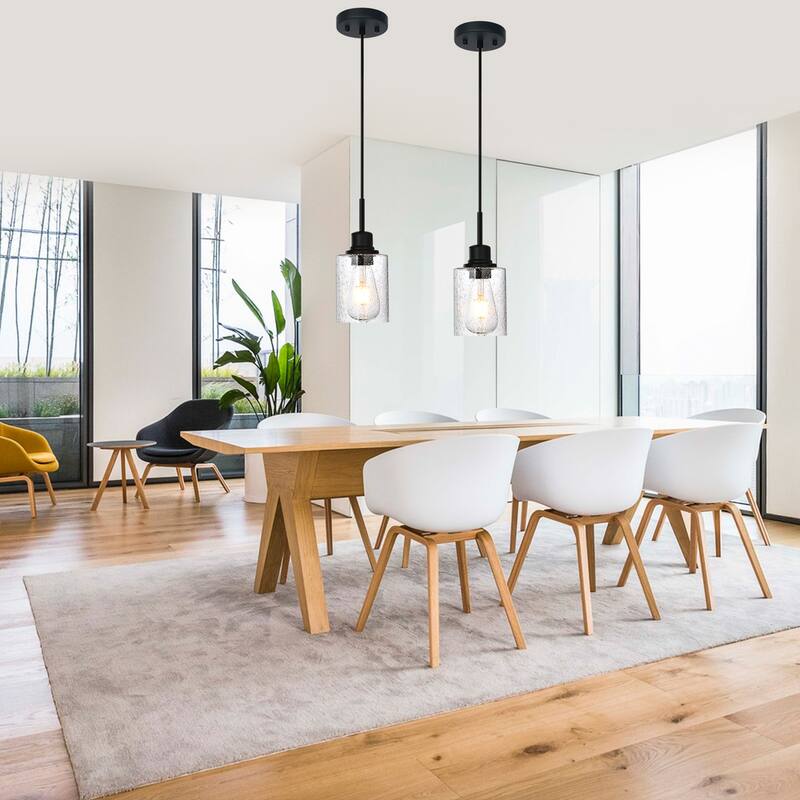 Modern Metal Pendant Lights with Seeded Glass - Black