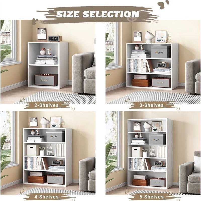Basic Open Shelf Bookcase - 4-Tier Wooden Cube Storage Shelves