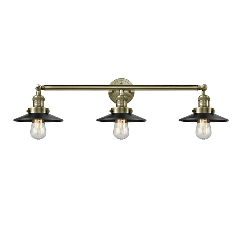 Innovations Lighting Railroad 3 Light 32" Wide Bathroom Vanity Light - Antique Brass / Matte Black