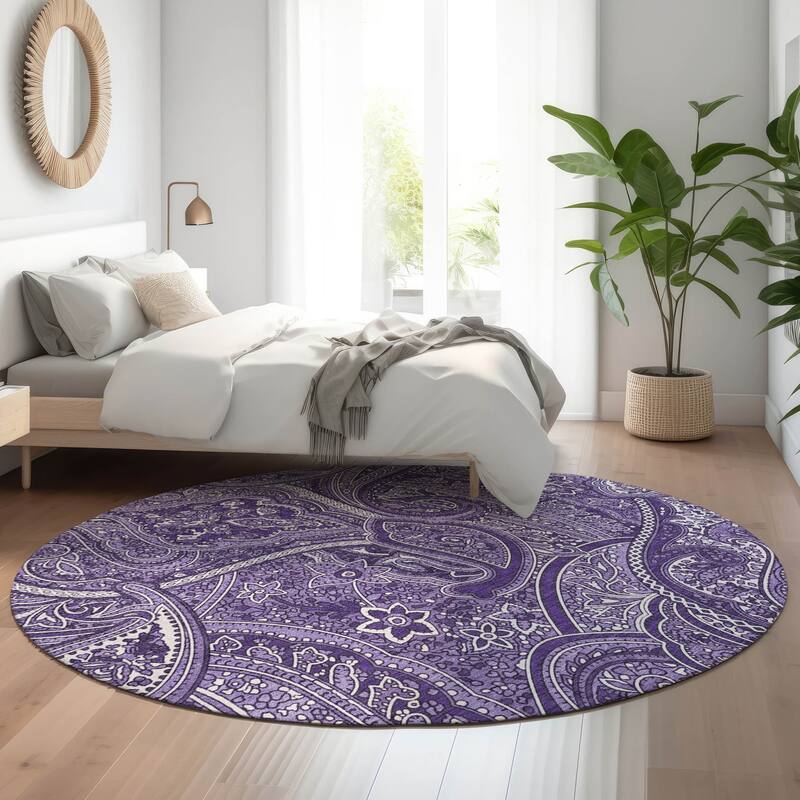 Premium Washable Super Soft Traditional Paisley Mayfield Rug - Purple - 8' x 8' - Round