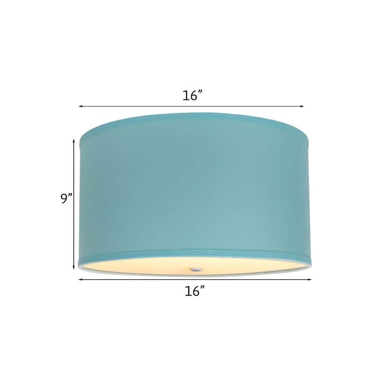 Moderne Flush Mount Conversion Kit 16"w Island Paradise Linen Drum Lampshade