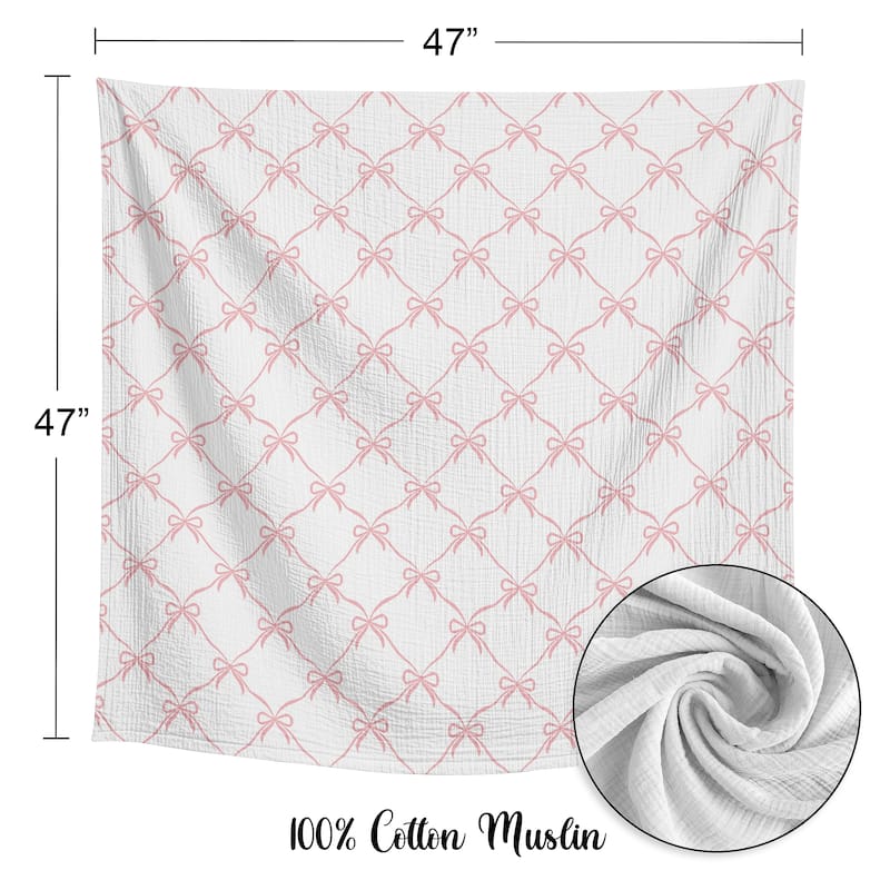 Sweet Jojo Designs Pink Bows Girl 100% Cotton Muslin Baby Swaddle Receiving Blanket -Elegant Bow for Ballerina Ballet Collection