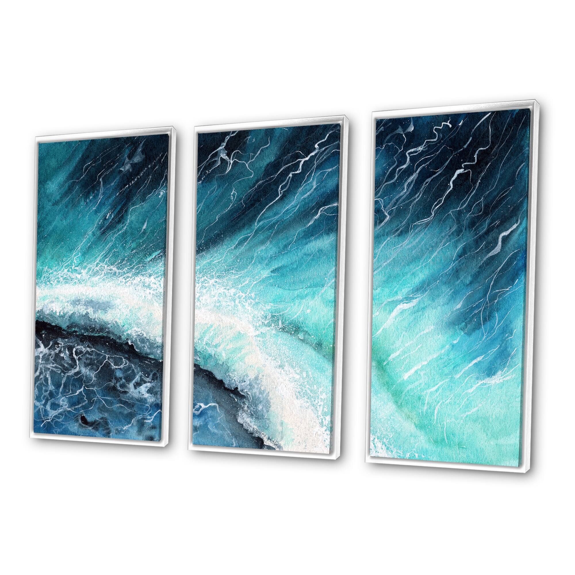 Designart "Navy Blue Ocean Waves With White Seafoam I" Nautical