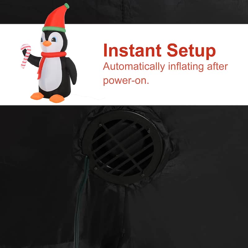 HOMCOM 8 ft. Penguin Inflatable Christmas Decoration with Candy Cane, Outdoor Blow-Up Cute Christmas Decoration