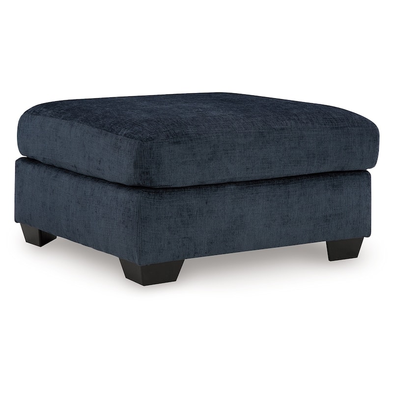 Avie Oversized Ottoman, Faux Wood Details, Navy Blue Polyester 38 Inch