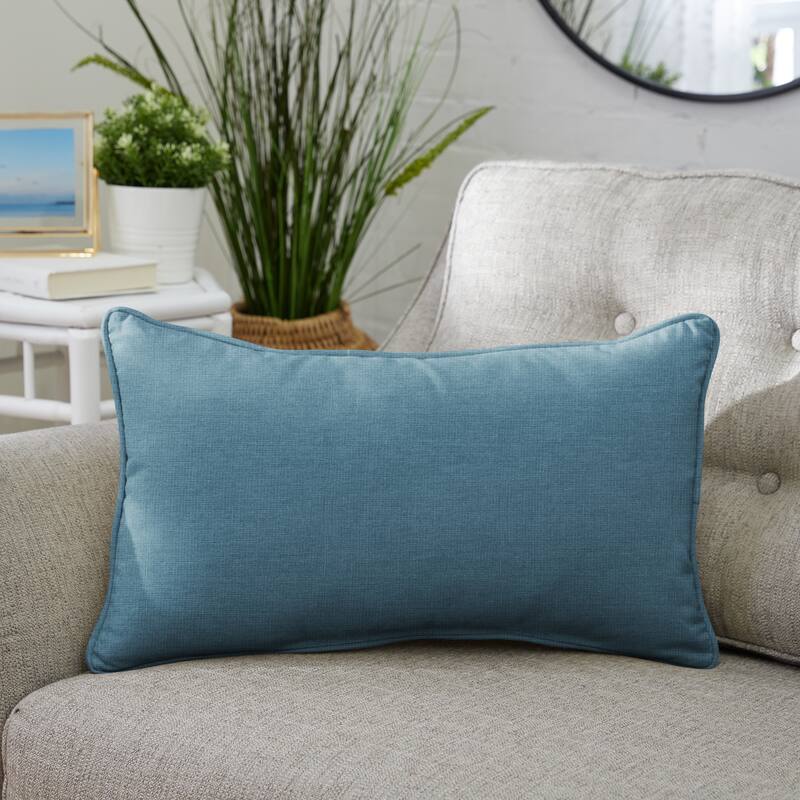 Sorra Home Sunbrella Indoor/Outdoor Corded Lumbar Pillow, Set of 2 - 13" x 20" - Denim Blue