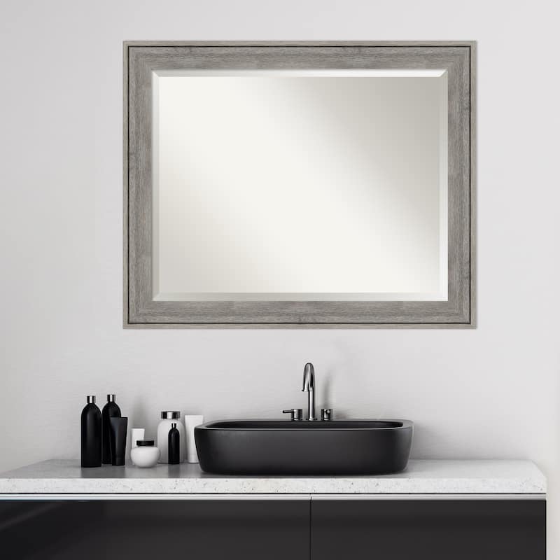 Beveled Wood Bathroom Wall Mirror - Regis Barnwood Grey Frame - Regis Barnwood Grey