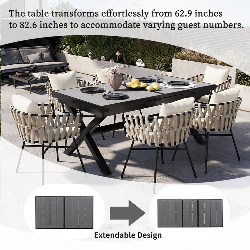7-Piece Expandable Outdoor Dining Set with Polyester Tape Chairs