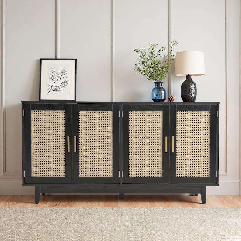 Wood TV Stand for up to 60" TVs with Four Rottan Doors