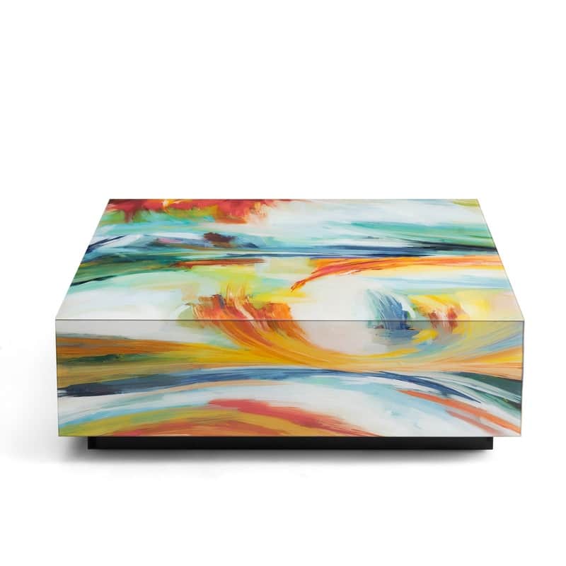 Square Modern Abstract Glass Coffee Table