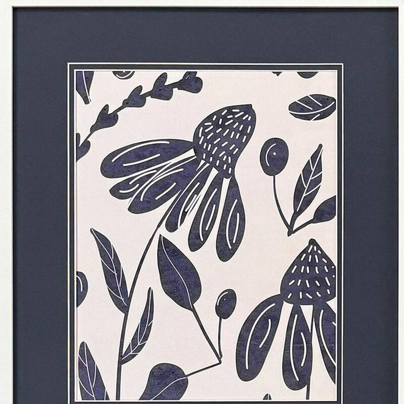 HomeRoots Set Of Two Denim Floral White Framed Wall Art