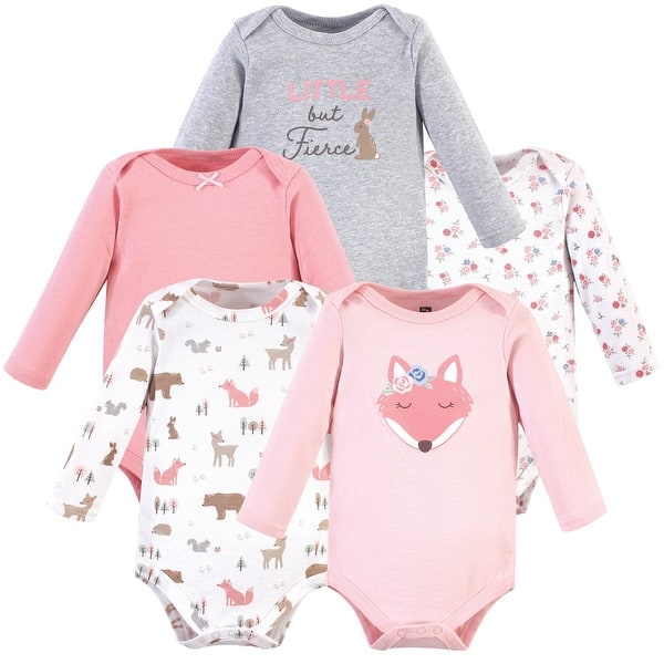 slide 1 of 1, Hudson Baby Infant Girl Cotton Long-Sleeve Bodysuits 5pk, Girl Fox 0-3 Months - Girl Fox Long-Sleeve