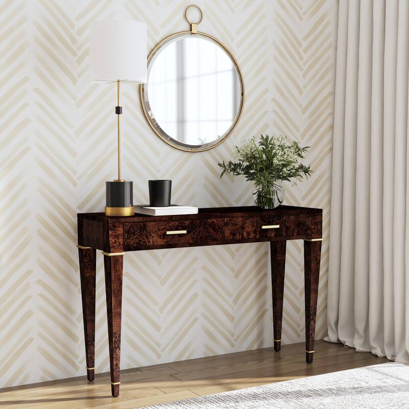 Kai 2 Drawer 46" Burl Wood Console Table - Dark Burl