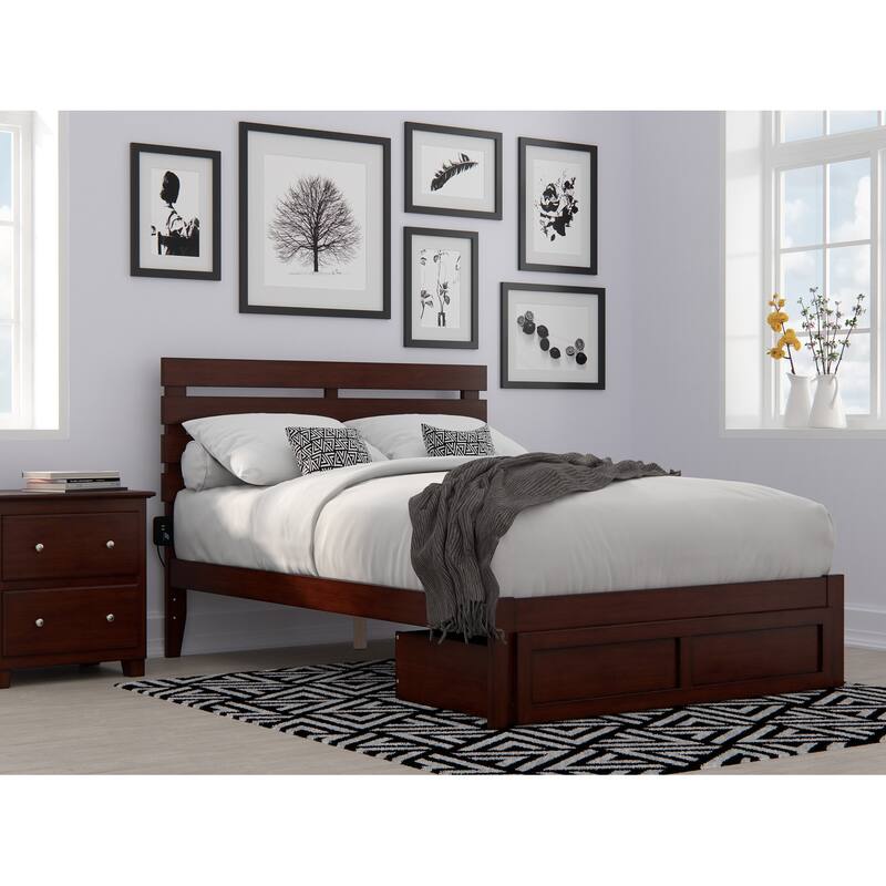 Oxford Platform Bed with Foot Drawer - Walnut - Full